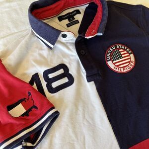 Tommy Hilfiger Men's Small Polo USA Short‎ Sleeve 18 Red/White/Blue Embroidered